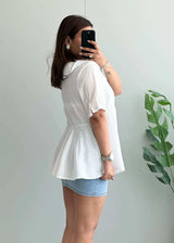 Size M-L, White Sailor Collar Peplum Top for Women - Closet by Payal