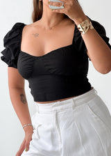 Size XS-S Black Puff Sleeve Top
