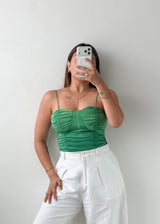 Size S-M Green Ruched Cami Bodysuit