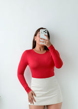 Size S Red Fitted Long Sleeve Top