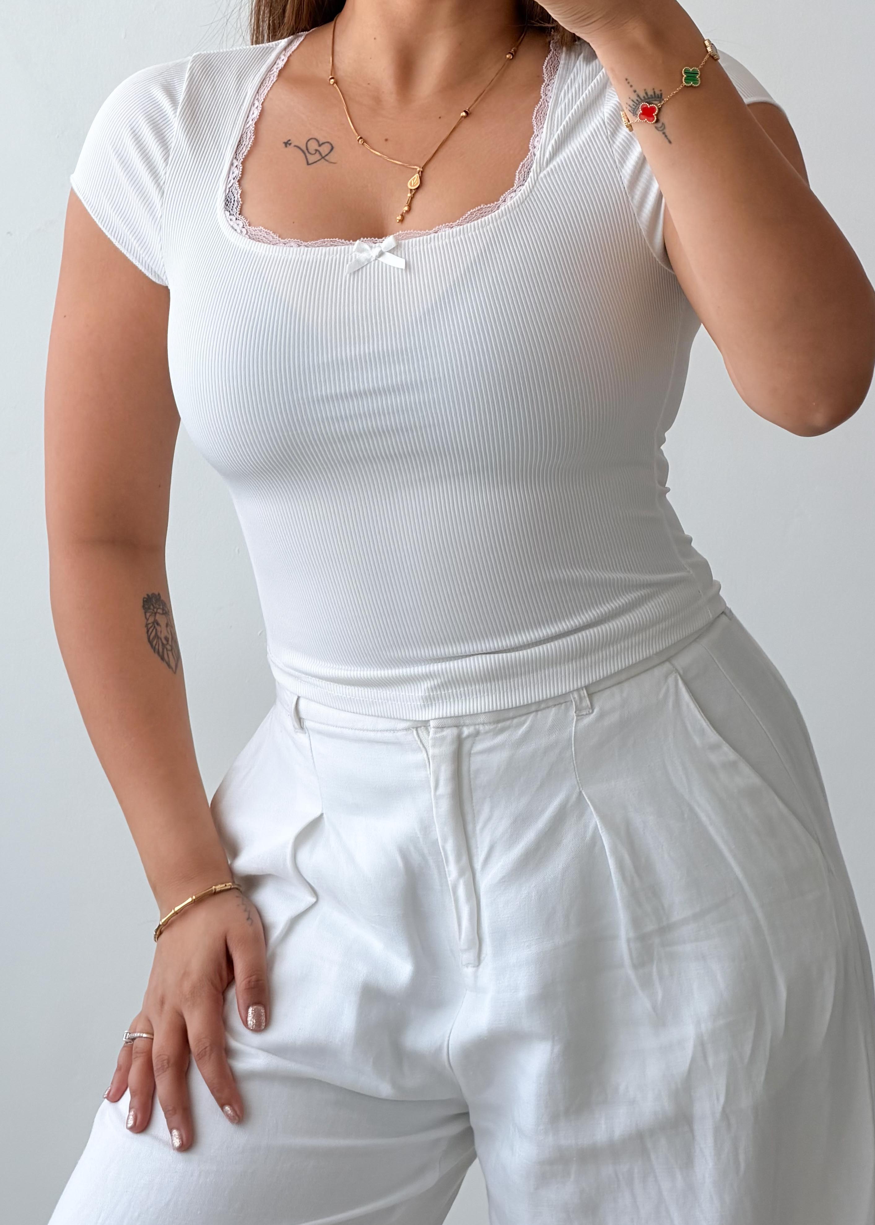Size XS-S White Square Neck Fitted Top