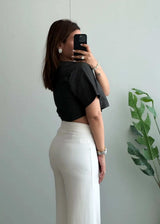 Size S-M, Black Striped V Neck Cropped Blouse - Closet by Payal
