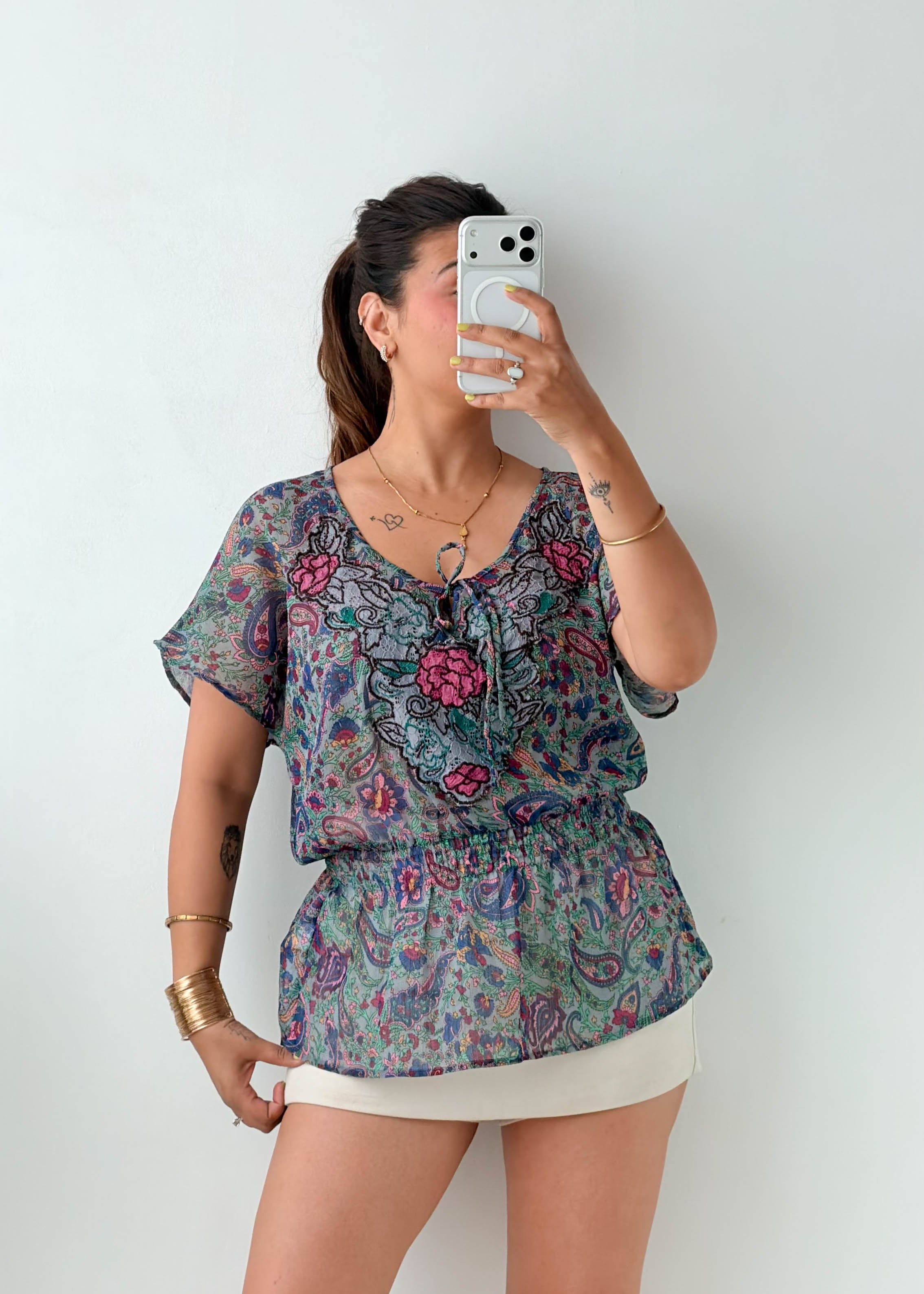 Size S-M Multicolor Paisley Peplum Top