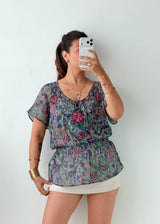 Size S-M Multicolor Paisley Peplum Top