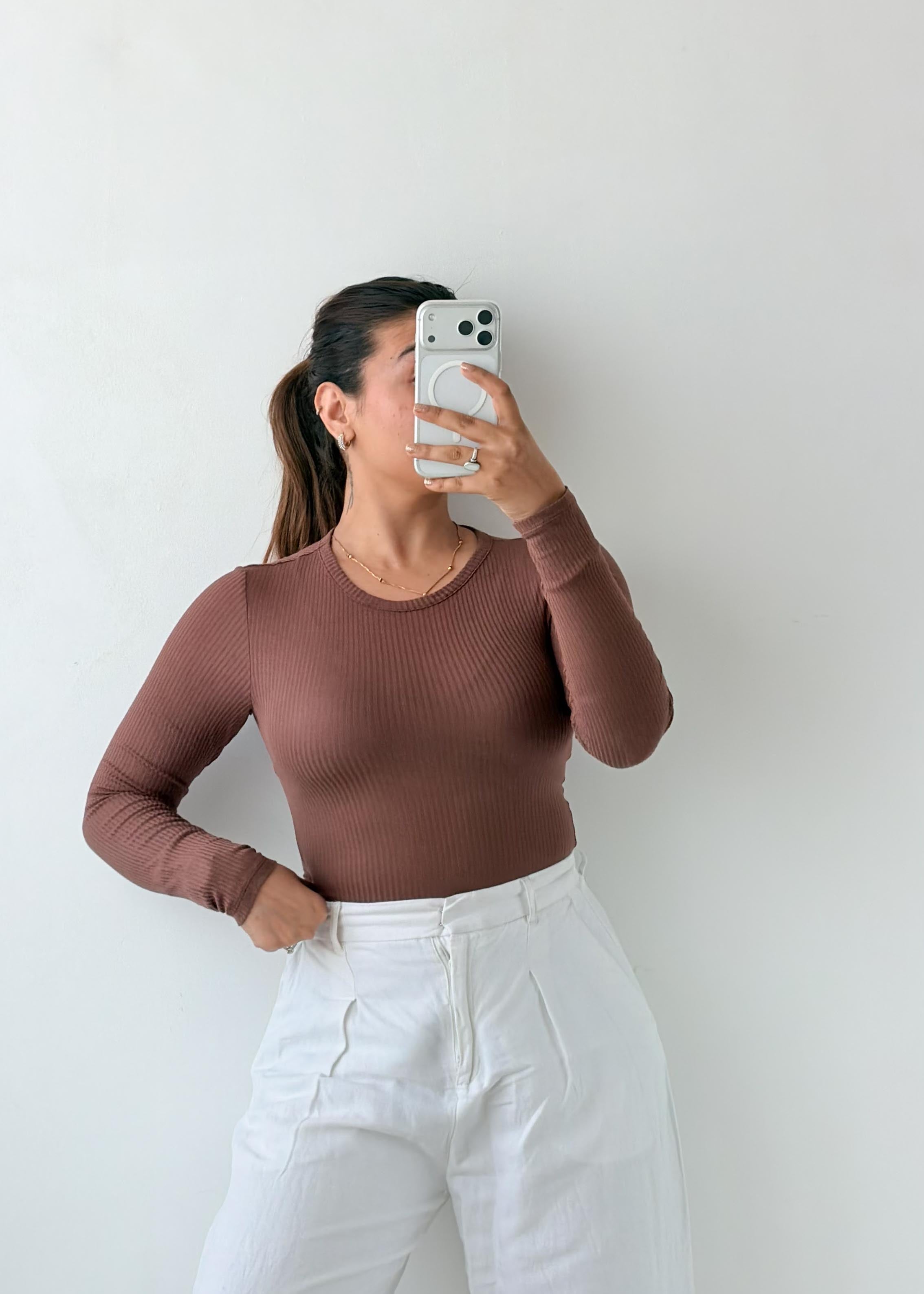 Size S Mocha Ribbed Sleeveless Bodysuit