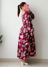 Size S-M Burgundy Floral Midi Dress