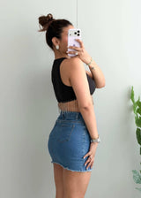 Size XS-S, Black Fringe Hem Crop Top - Closet by Payal