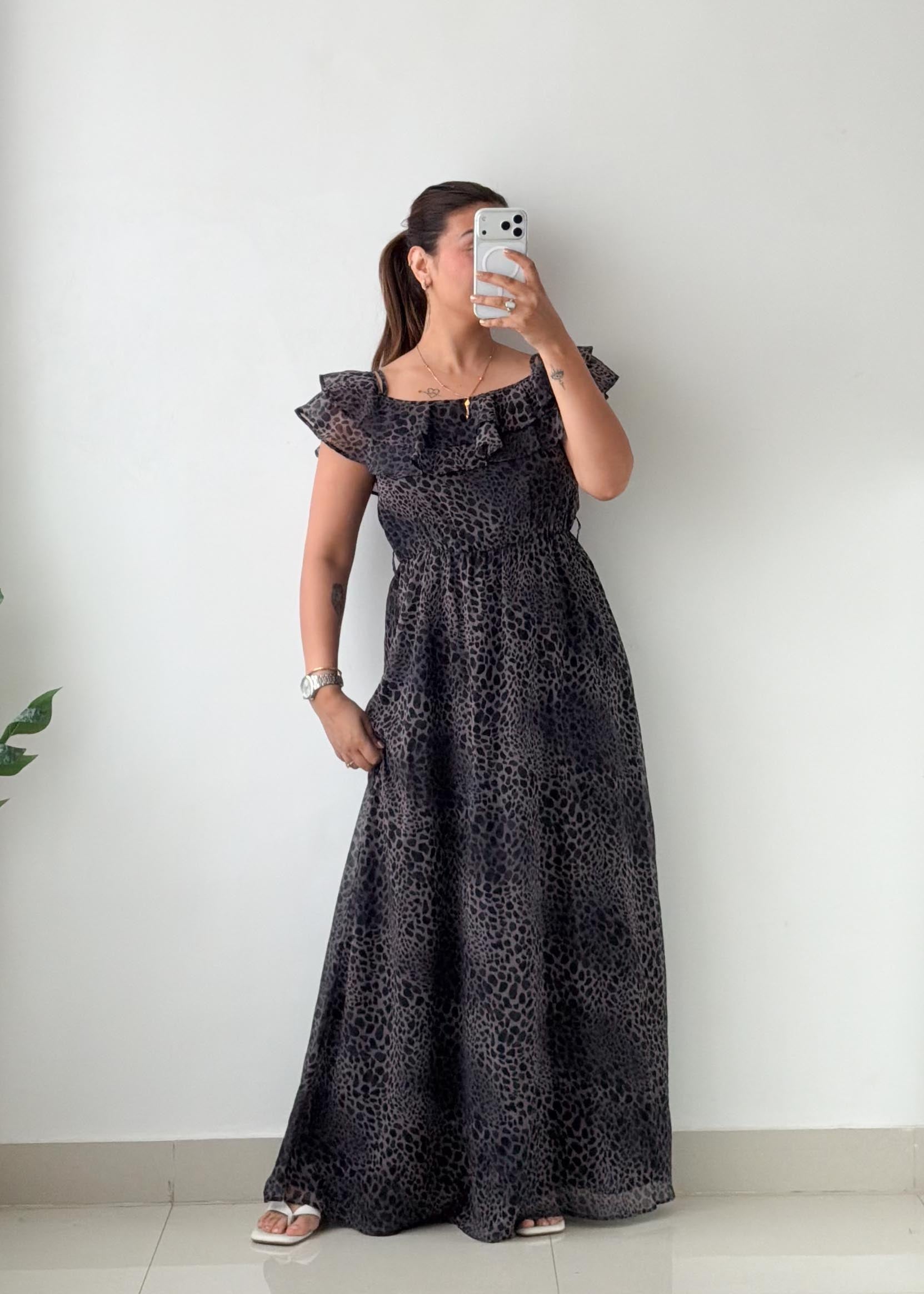 Size S-M Charcoal Leopard Print Maxi Dress