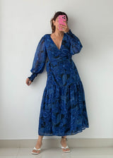 Size S-M Blue Paisley Wrap Maxi Dress