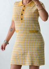 Size M-L Mustard Checked Polo Knit Mini Dress