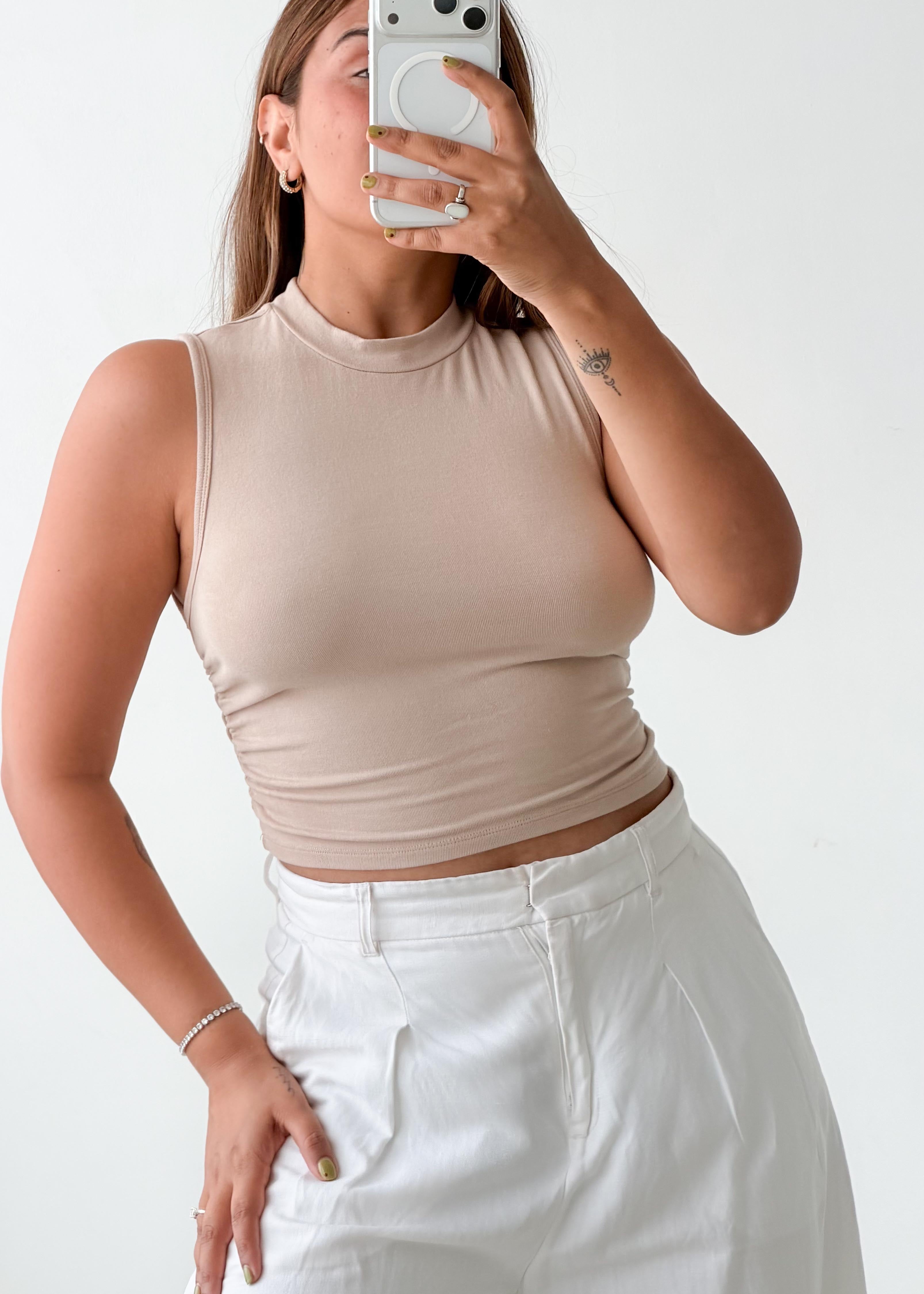 Size S-M Beige High Neck Crop Top