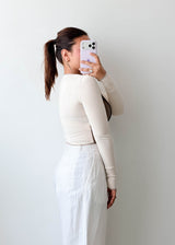 Size XS-S Beige Colorblock Long Sleeve Top