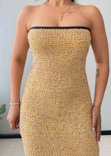 Size S-M, Gold Strapless Bodycon Mini Dress - Closet by Payal