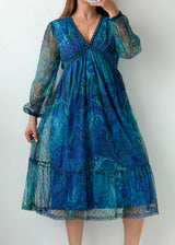 Size S-M Blue Paisley Printed Midi Dress