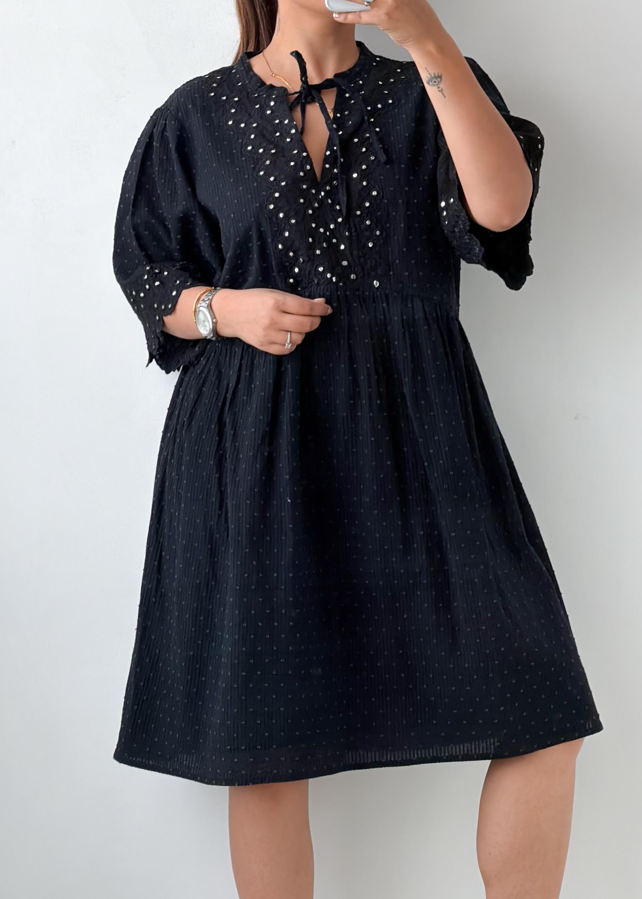 Size 2XL-3XL Black Embellished Mini Dress