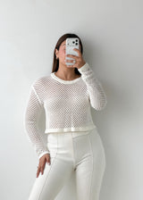 Size XS-S White Open Knit Sweater Top