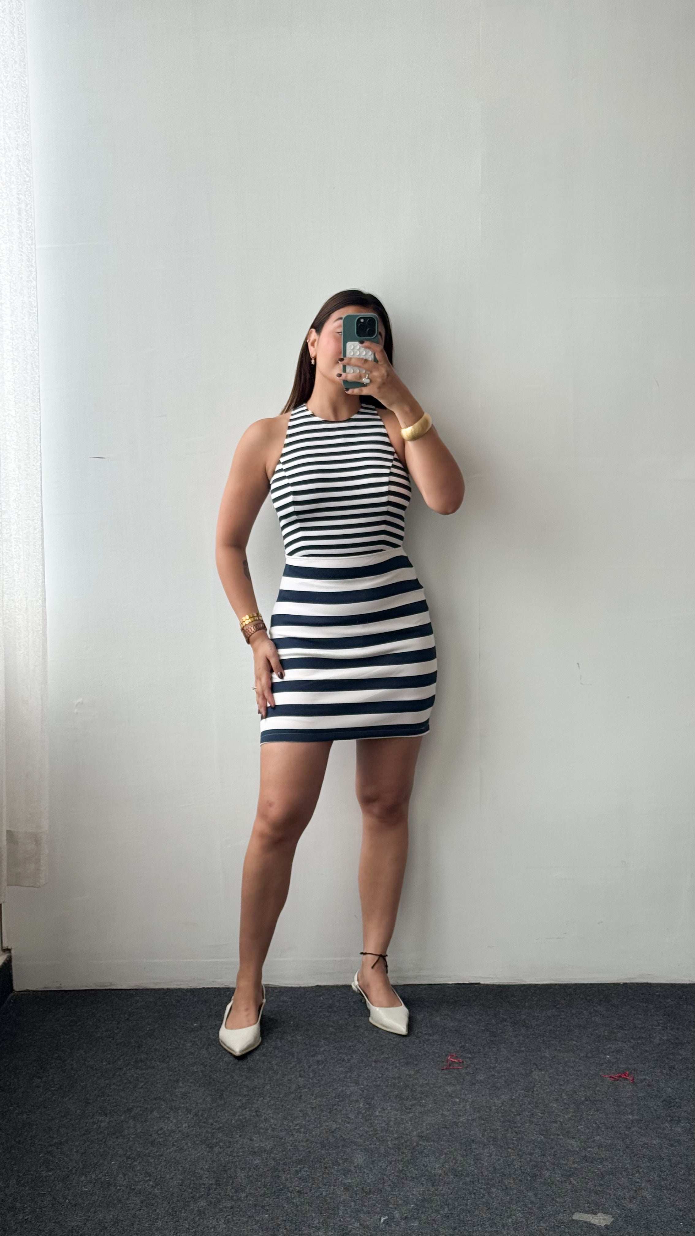Size XS-S Black & White Striped Bodycon Mini Dress