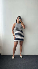 Size XS-S Black & White Striped Bodycon Mini Dress