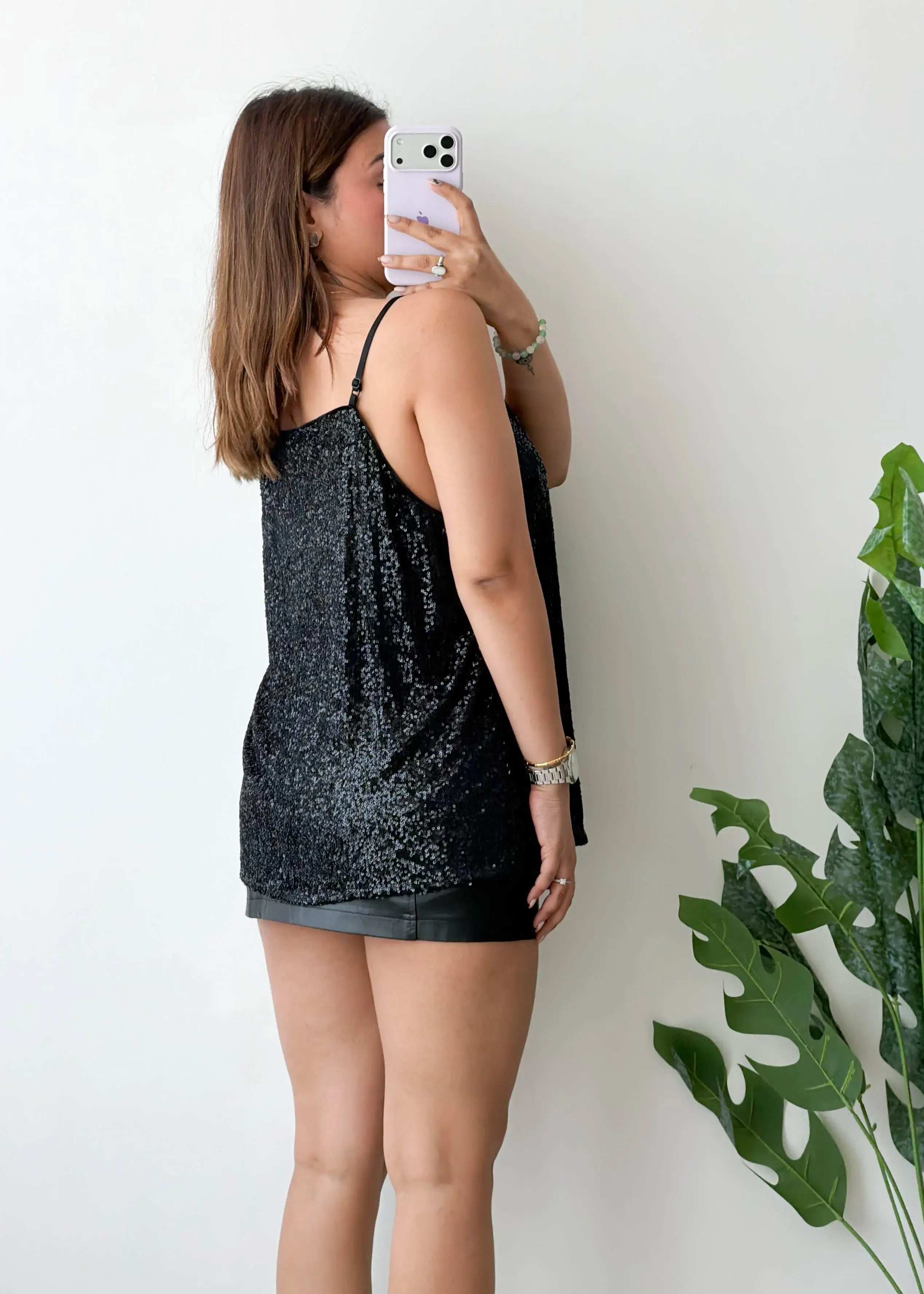 Size L-XL, Black Sequin Camisole Top