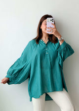 Size M-XL Teal Crinkled Oversized Top