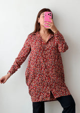 Size M-L Red Floral Longline Shirt Tunic