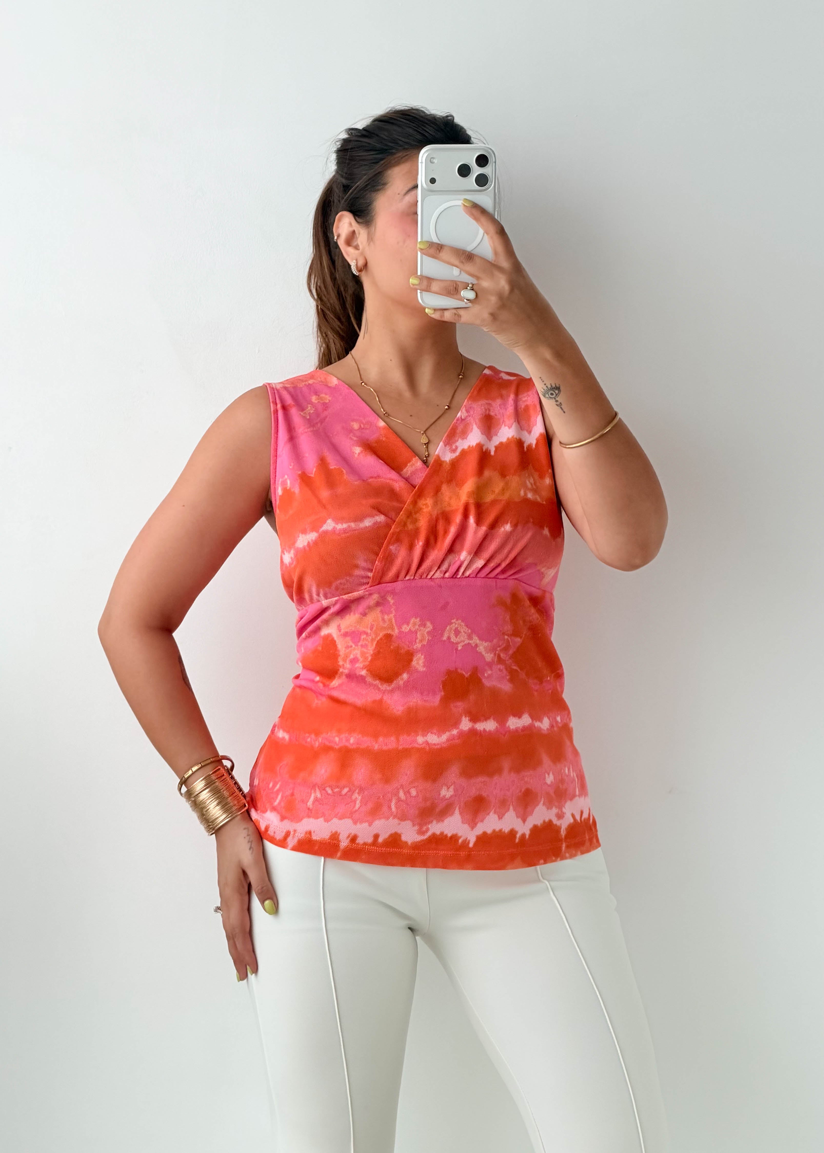 Size L-XL Pink Tie-Dye Wrap Top