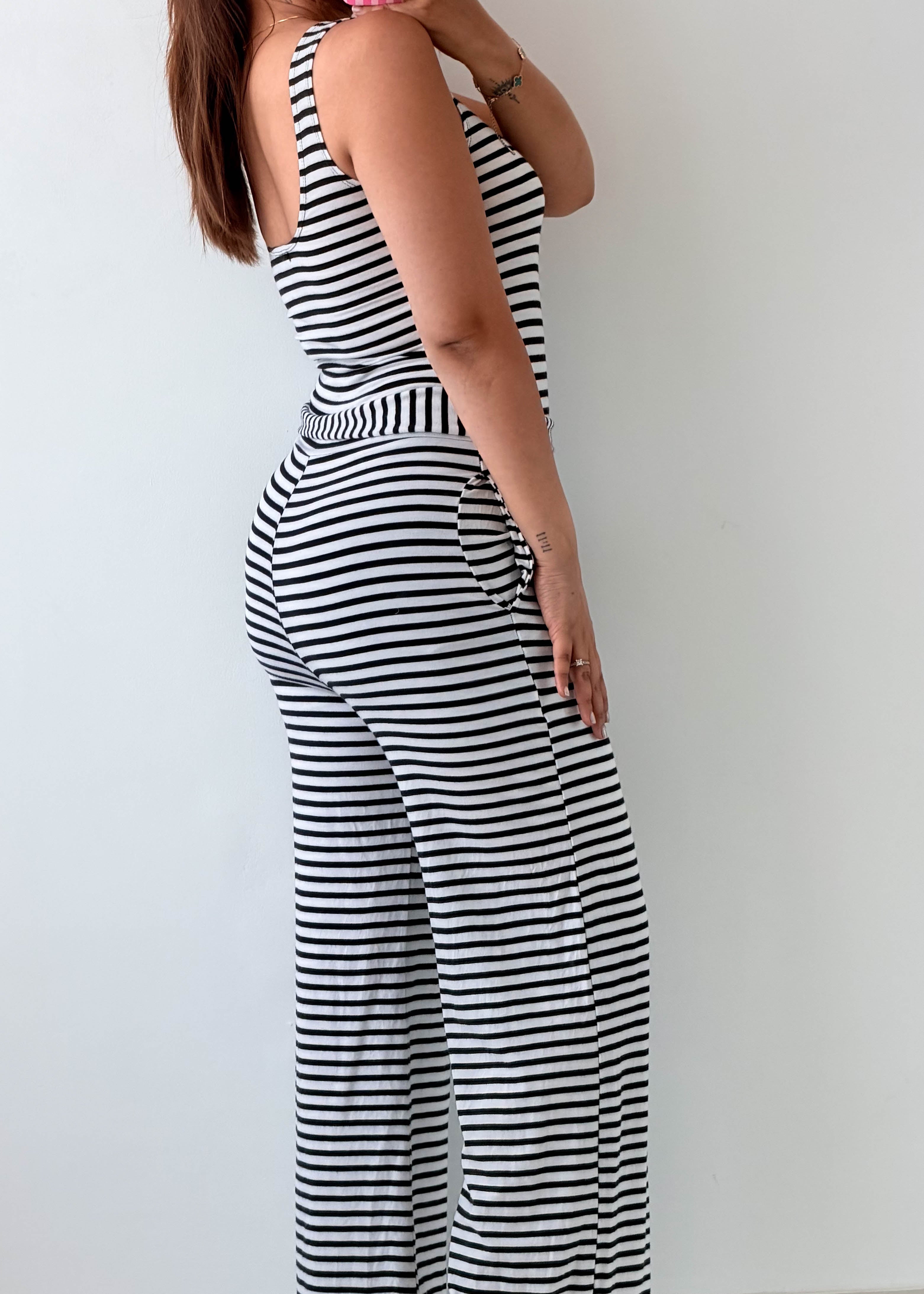 Size S-M Black & White Striped Jumpsuit