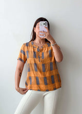 XS-S Mustard Grey Check Cotton Top