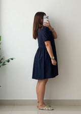 Size M-L Navy Tie-Neck Mini Dress