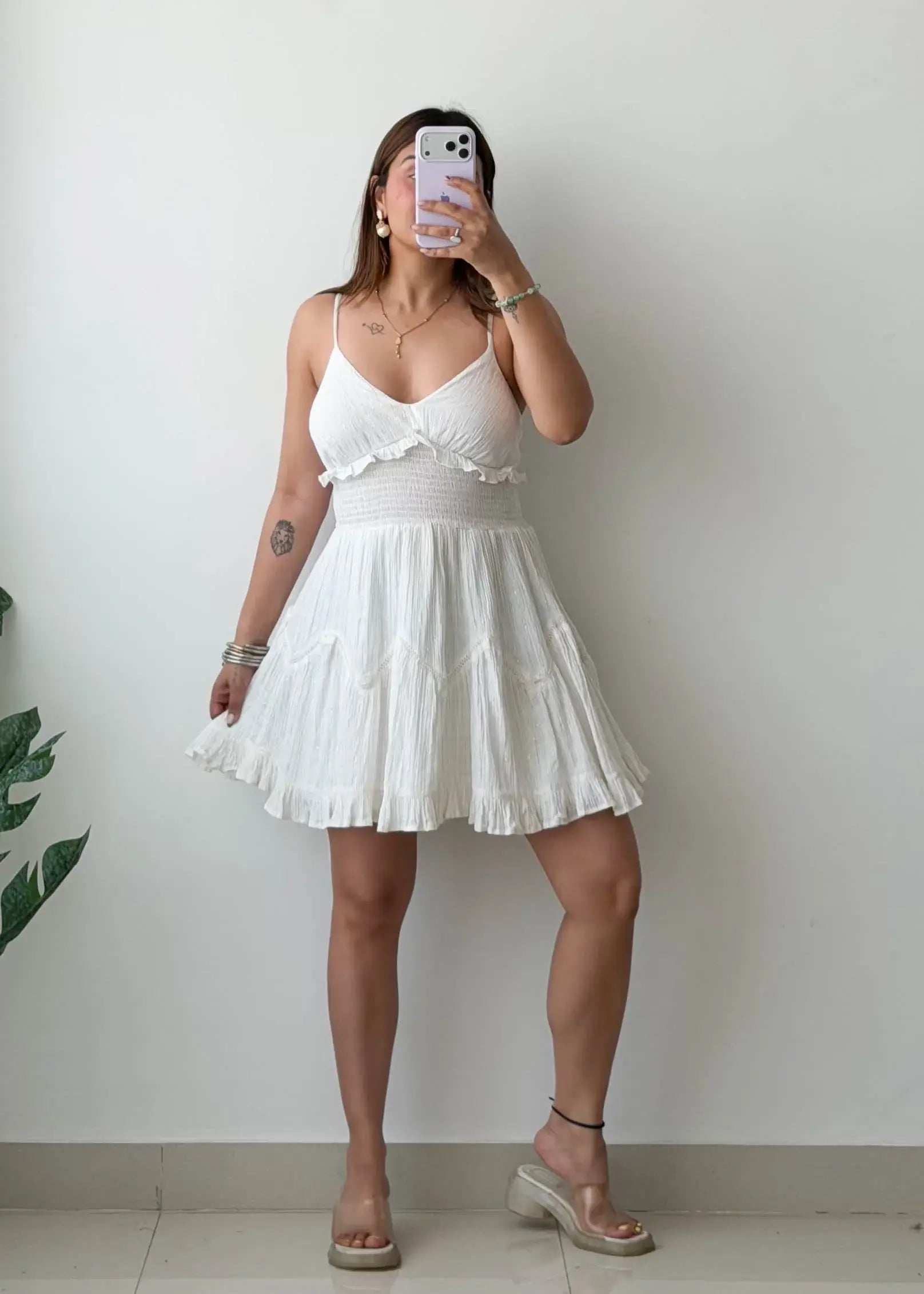 Size XS-S, White Ruffle Fit & Flare Mini Dress