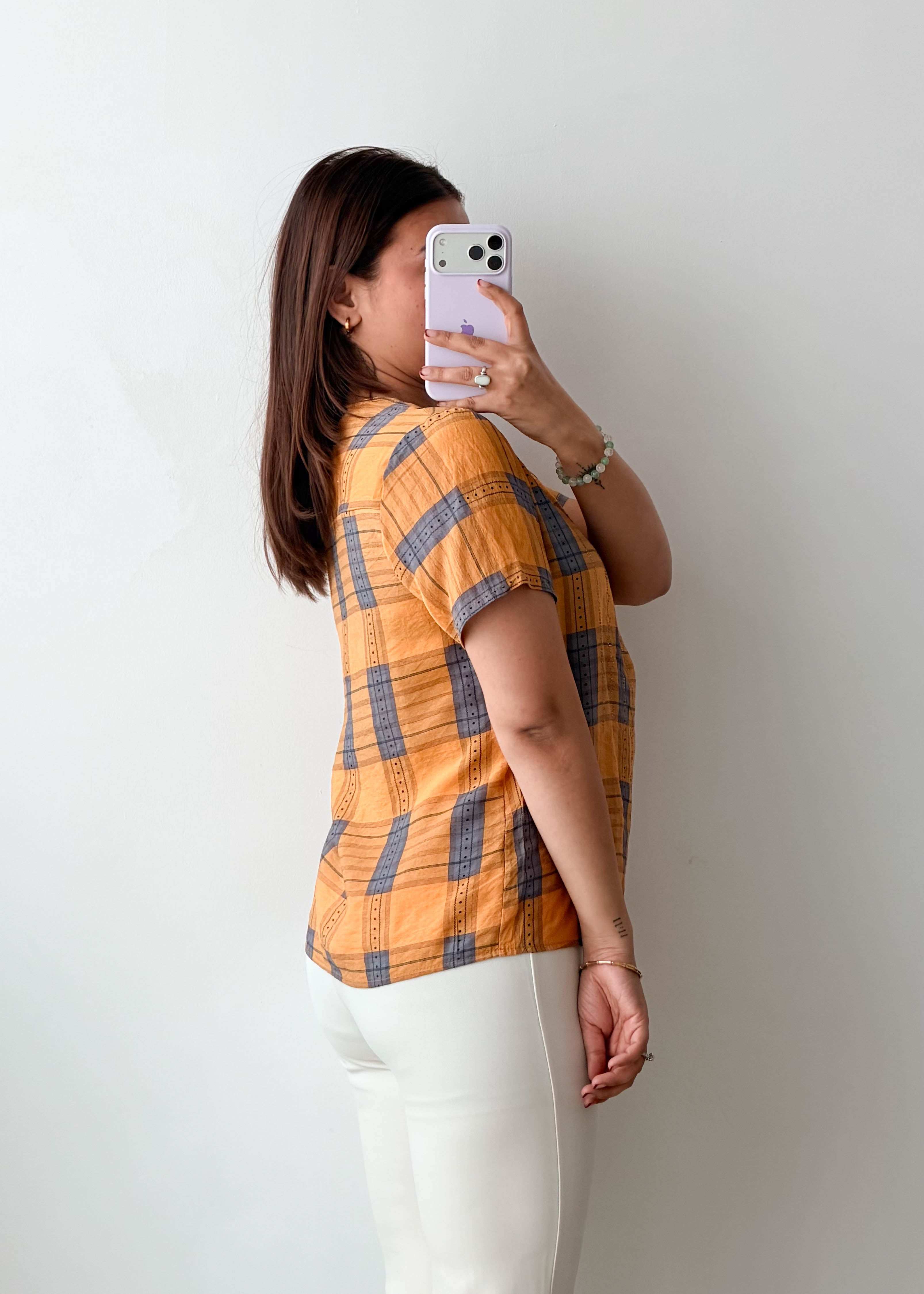 XS-S Mustard Grey Check Cotton Top