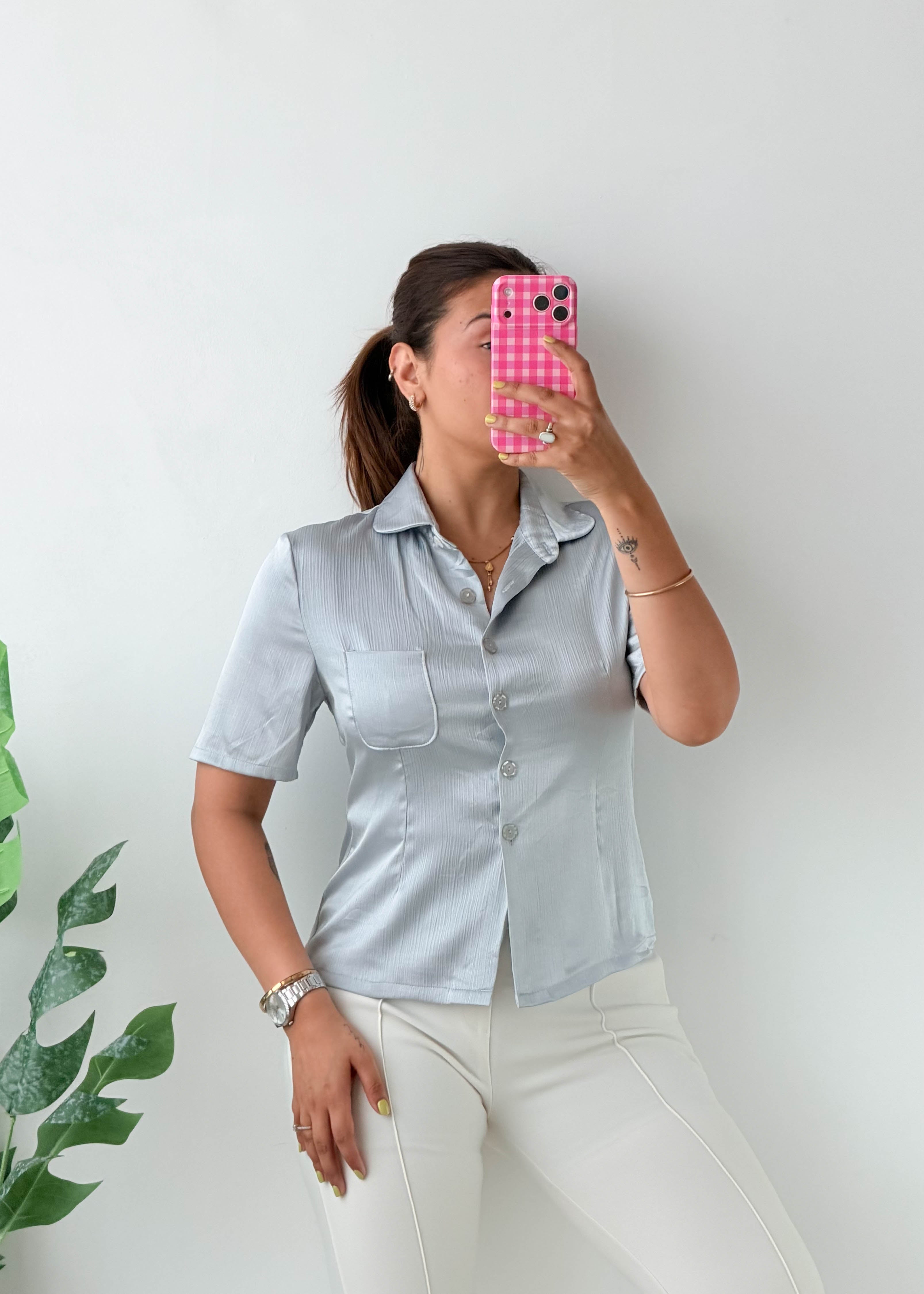 Size XS-S Light Blue Collared Shirt