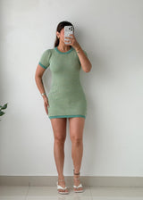 Size S-M Green & White Striped Bodycon Mini Dress