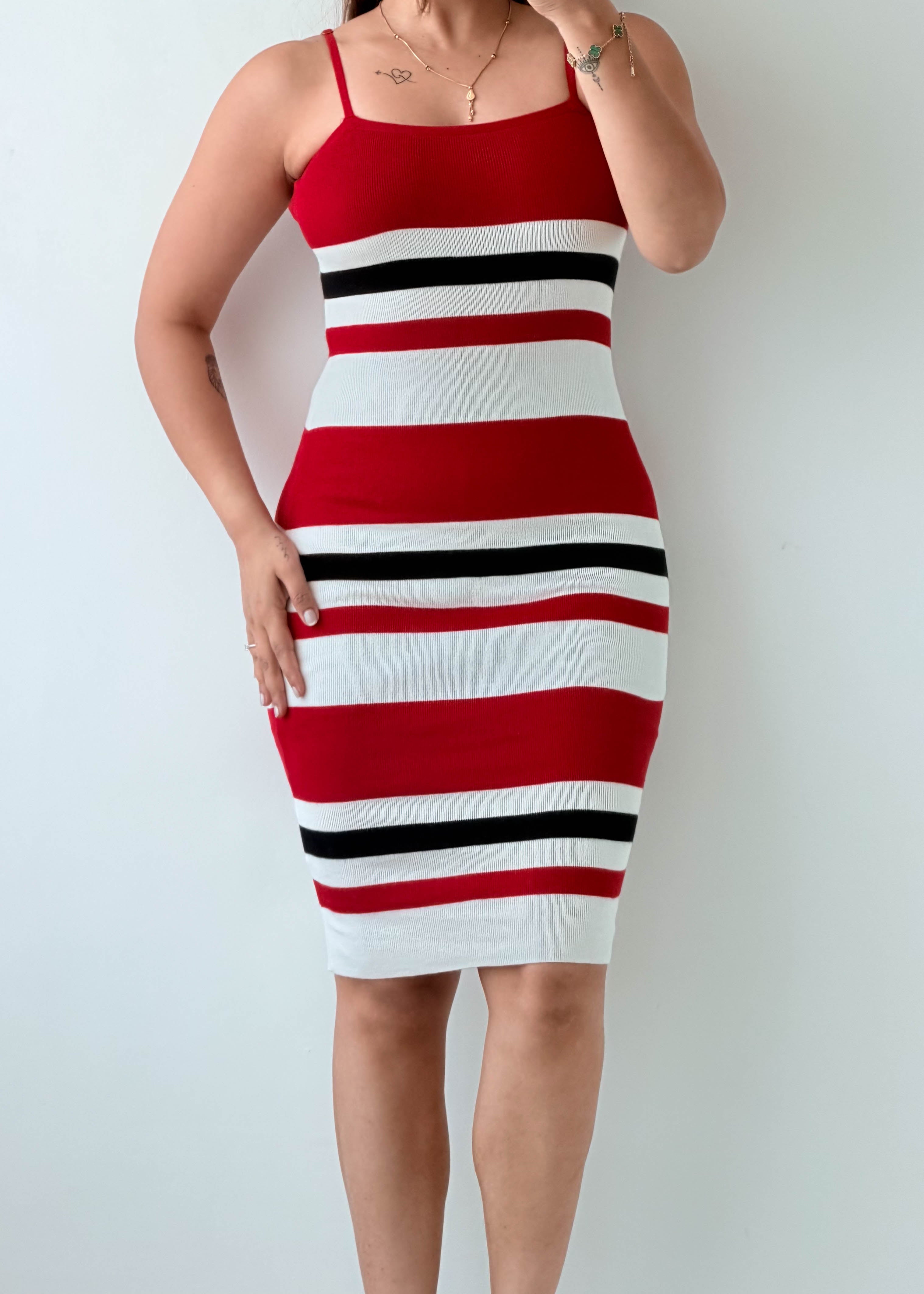 Size XS-S Red Stripe Bodycon Midi Dress