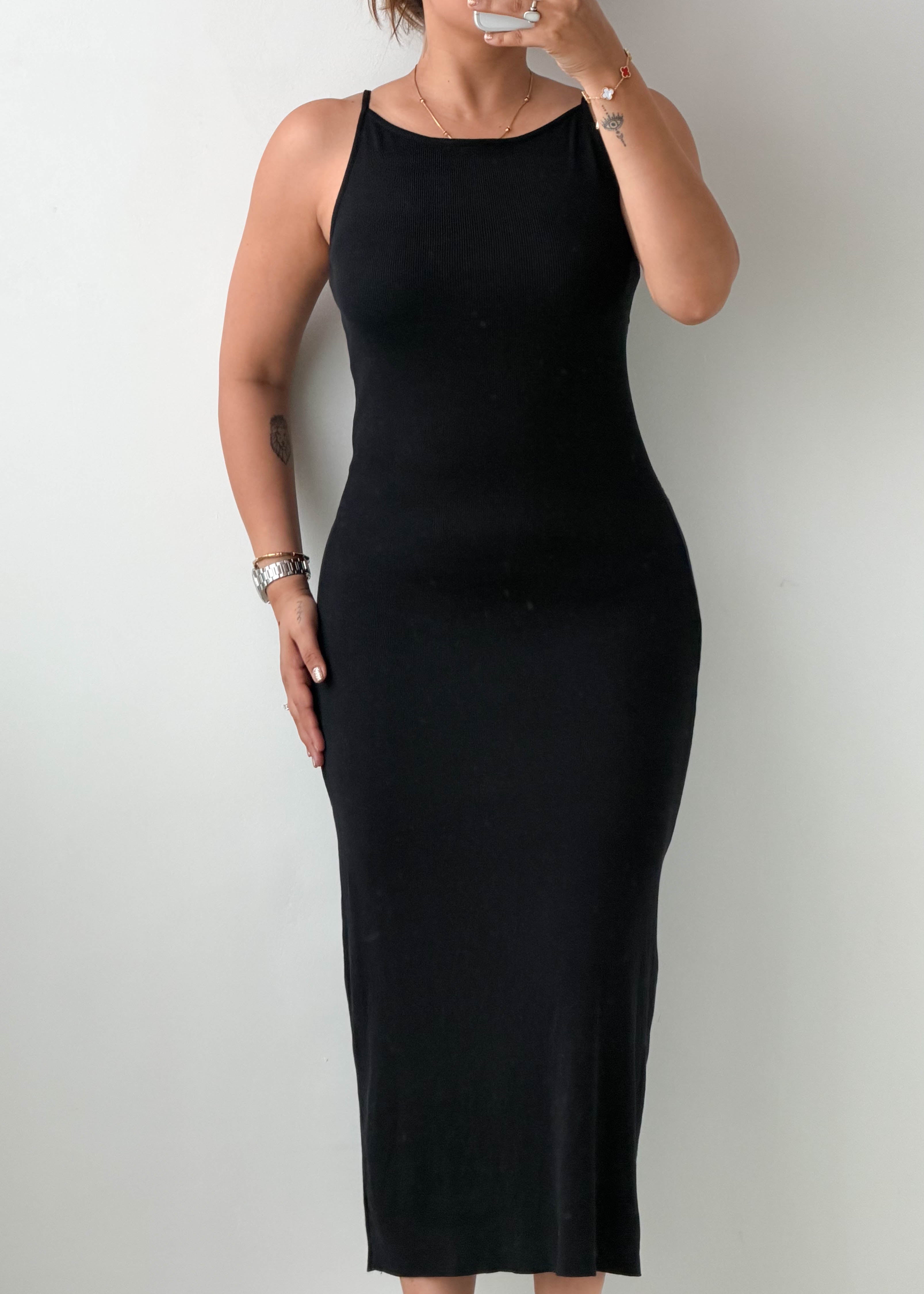 Size XS-S Black High Neck Knit Maxi Dress