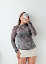 Size M-L Grey Abstract Mesh Top