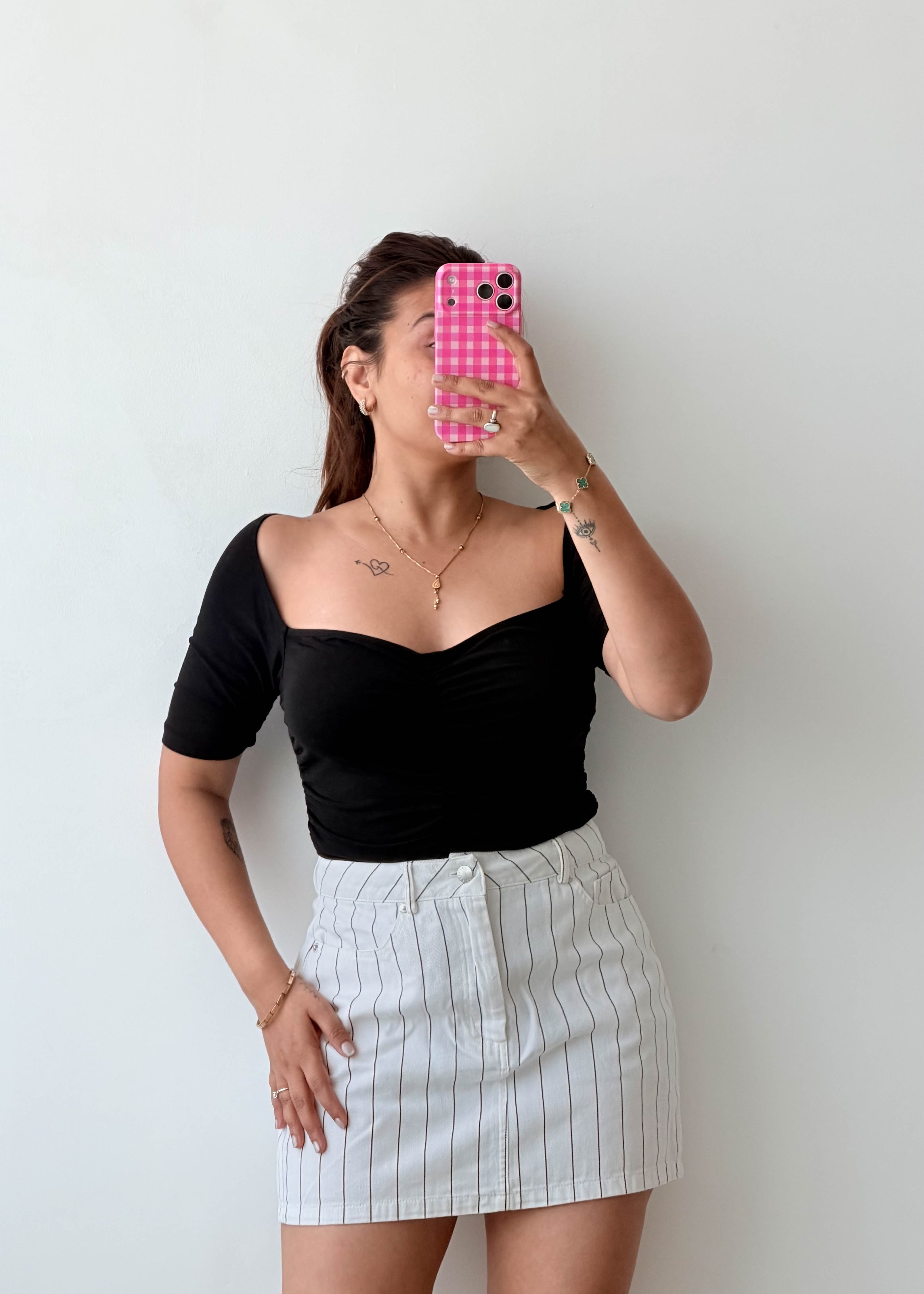 Size M-L Black Ruched Sweetheart Bodysuit