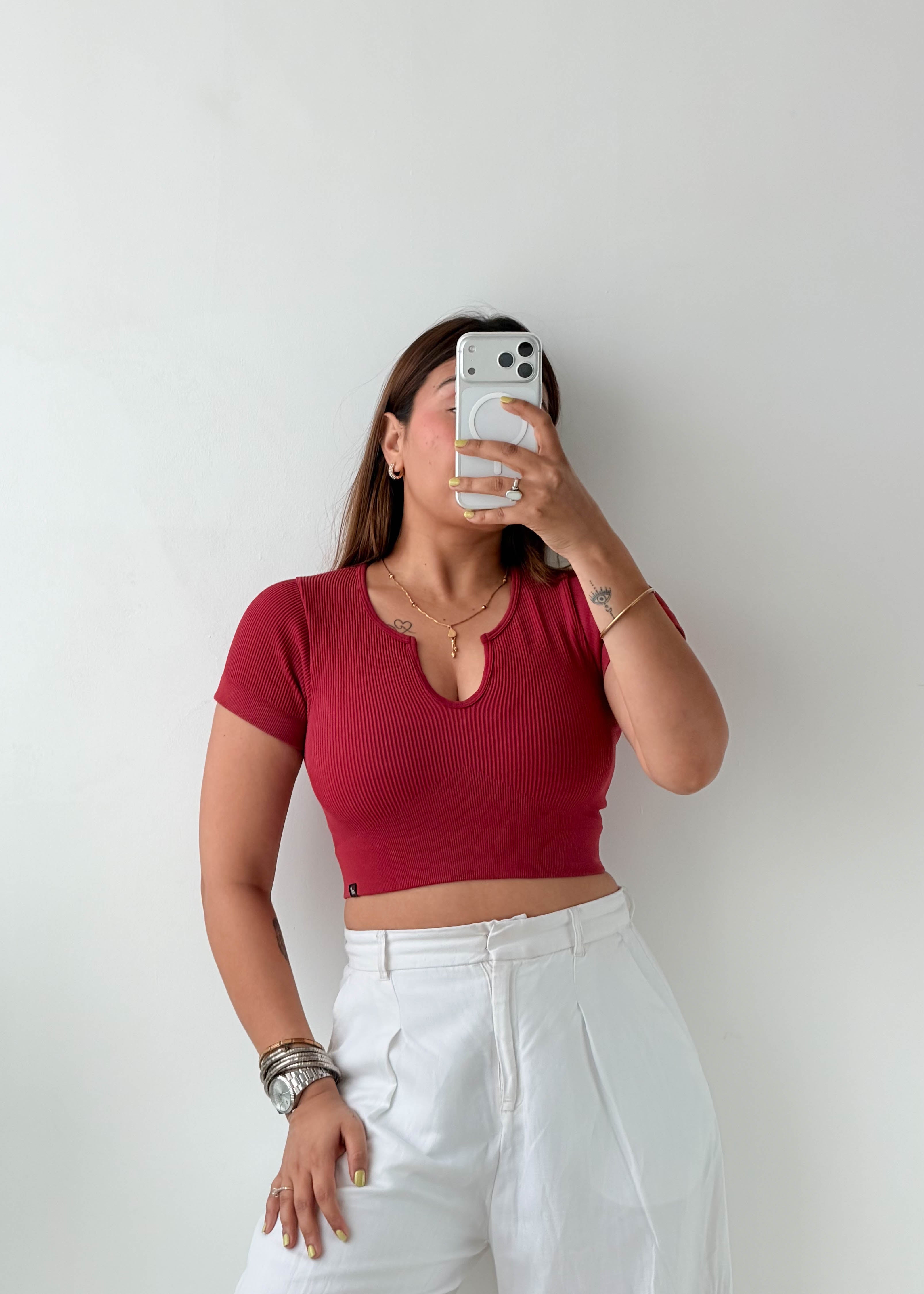Size XS-S Burgundy Ribbed Crop Top