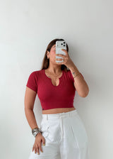 Size XS-S Burgundy Ribbed Crop Top