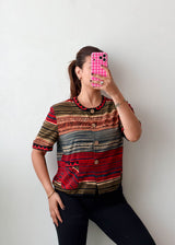 Size M Multicolor Striped Button Top