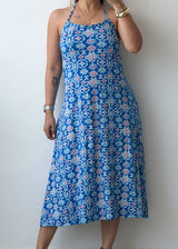 L-XL Blue Printed Midi Dress