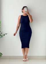 Size XS-S Navy Sleeveless Rib Knit Midi Dress