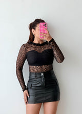 Size XS Black Geometric Mesh Bodysuit