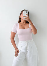 Size XS-S Baby Pink Square Neck Top
