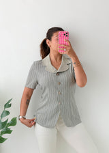 Size S-M Sage Green Pinstripe Collared Top