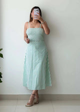 Size S, Green Striped Midi Dress