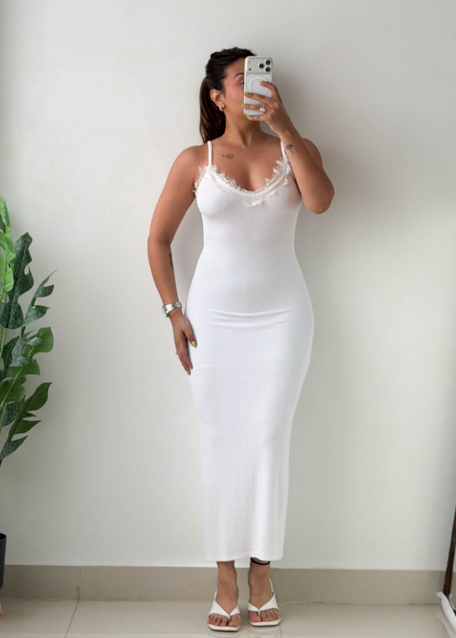 Size XS-S White Lace Trim Maxi Dress