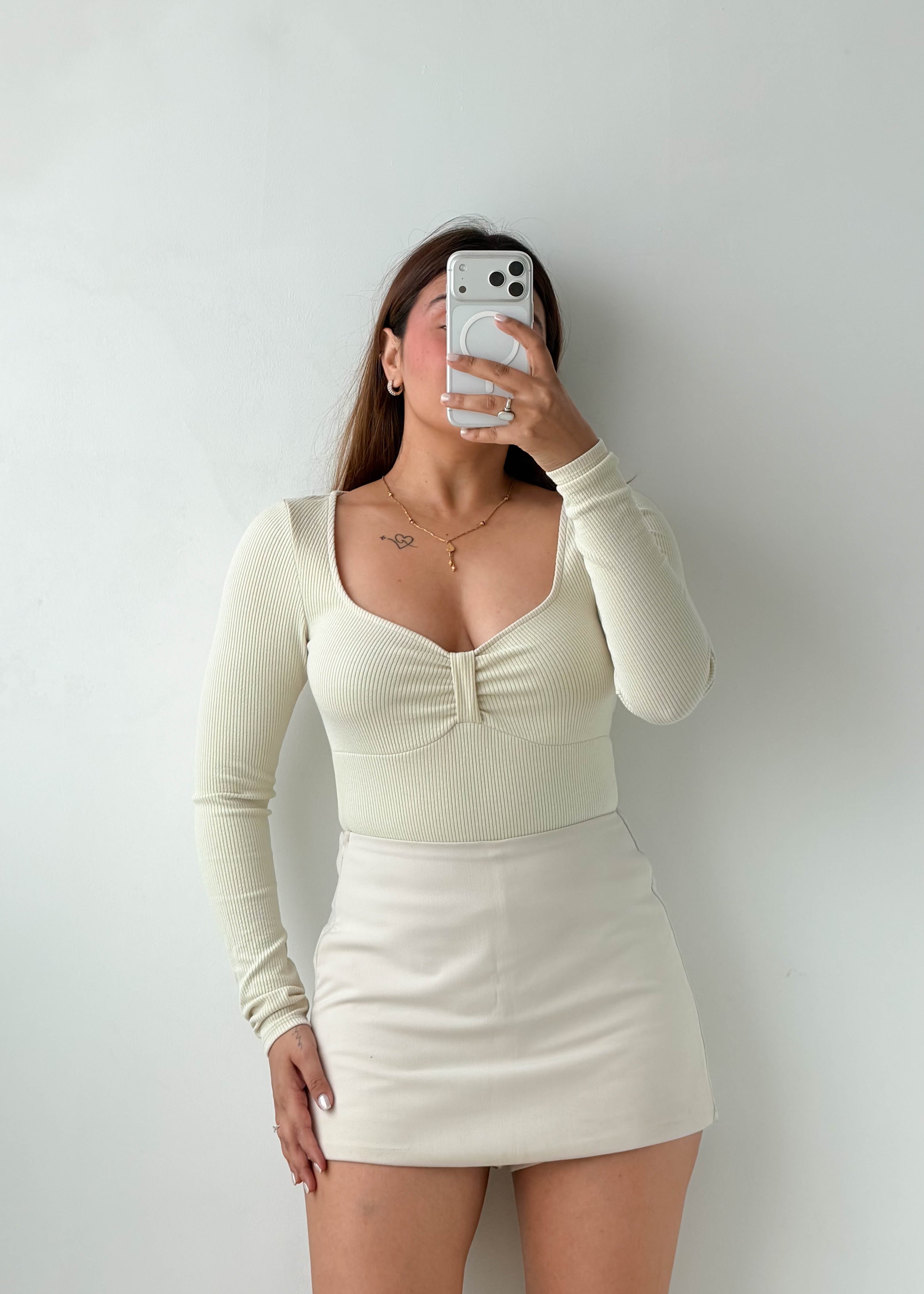 Size S-M Ivory Ruched Front Bodysuit