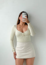 Size S-M Ivory Ruched Front Bodysuit
