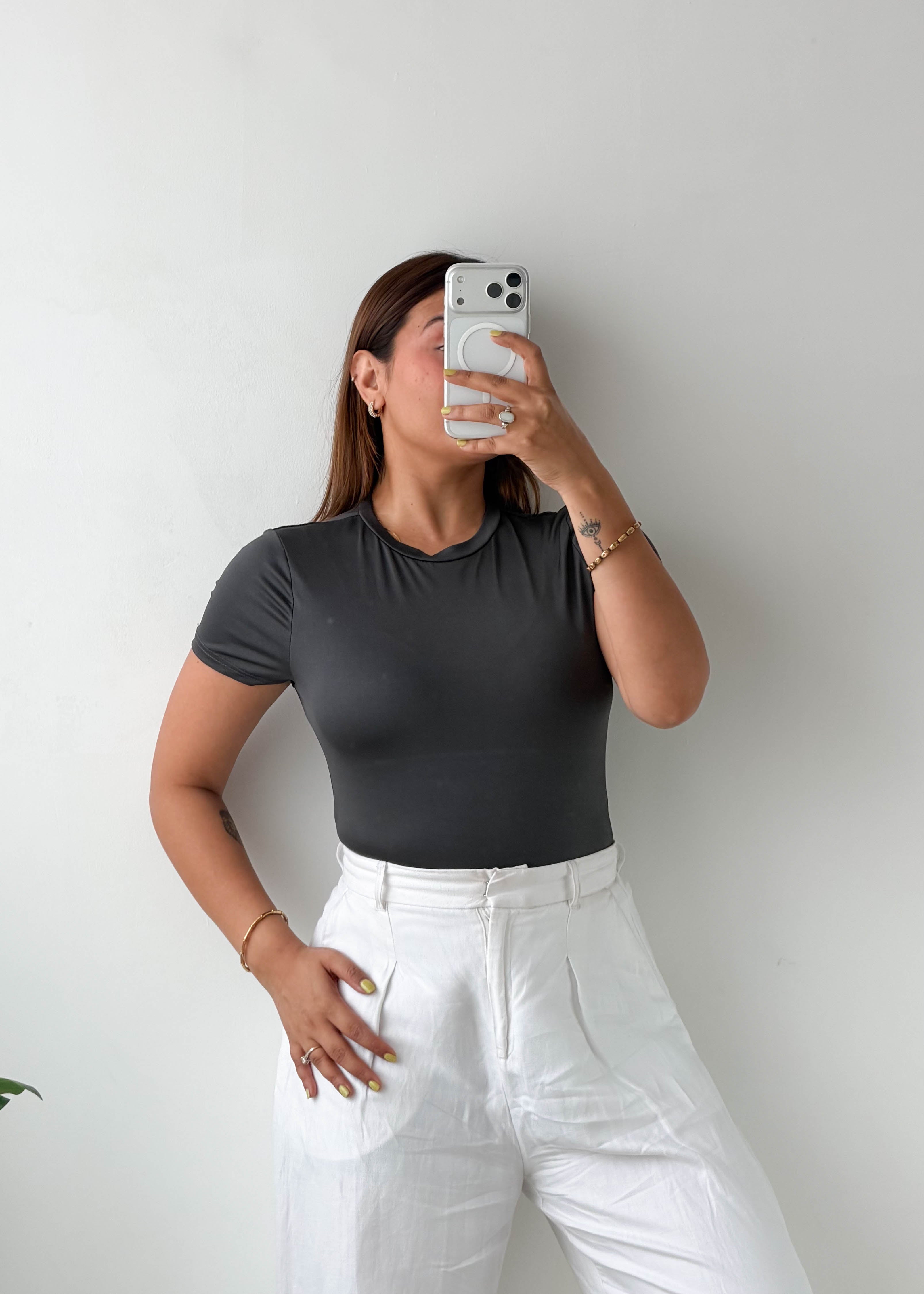 Size M-L Charcoal Crew Neck Bodysuit